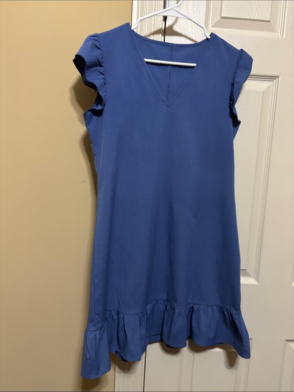 SHEIN Blue Ruffle-Hem V-Neck Casual Dress for Women